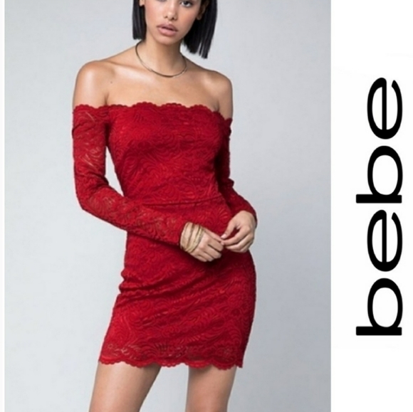 bebe Dresses & Skirts - NWT Bebe Red Lace Off The Shoulder Dress